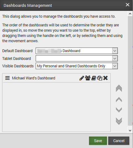 Dashboards Management Options